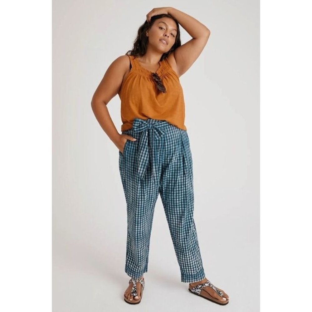 Anthropologie Maeve Womens Pants Sz 8 Blue Gingham Plaid Avryl Beachy Cottage